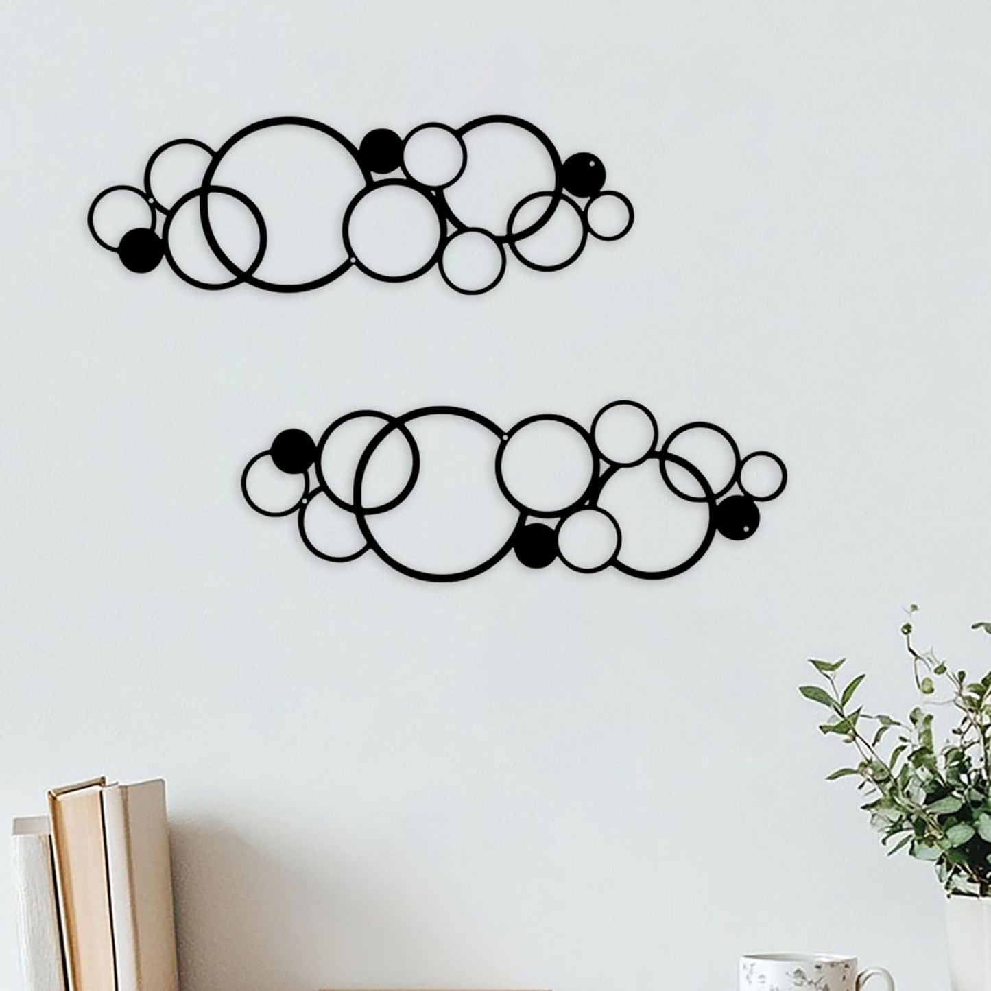 ELENWYNN 2 Pcs Abstract Metal Wall Decor, Minimalist Hanging Single Line Art, Modern Geometrical Sculptures Painting for Living Room Bedroom Bathroom Study Home Ornamental-Black,17.3x5.7in