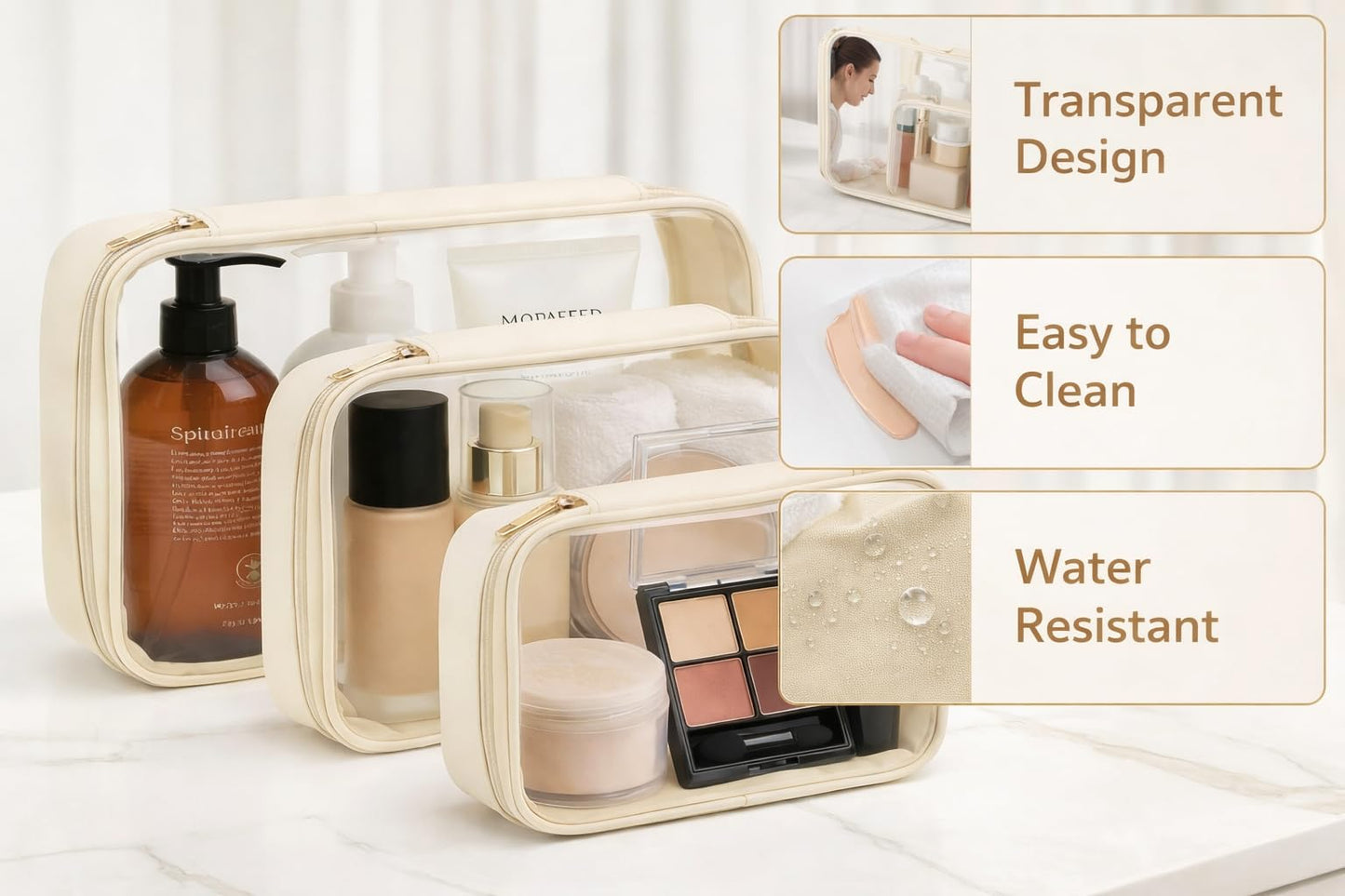 Cozomga Clear Makeup Bags with Zipper, TSA Approved Travel Toiletry Bag,Clear Cosmetic Bag, Waterproof Make Up Bag for Women