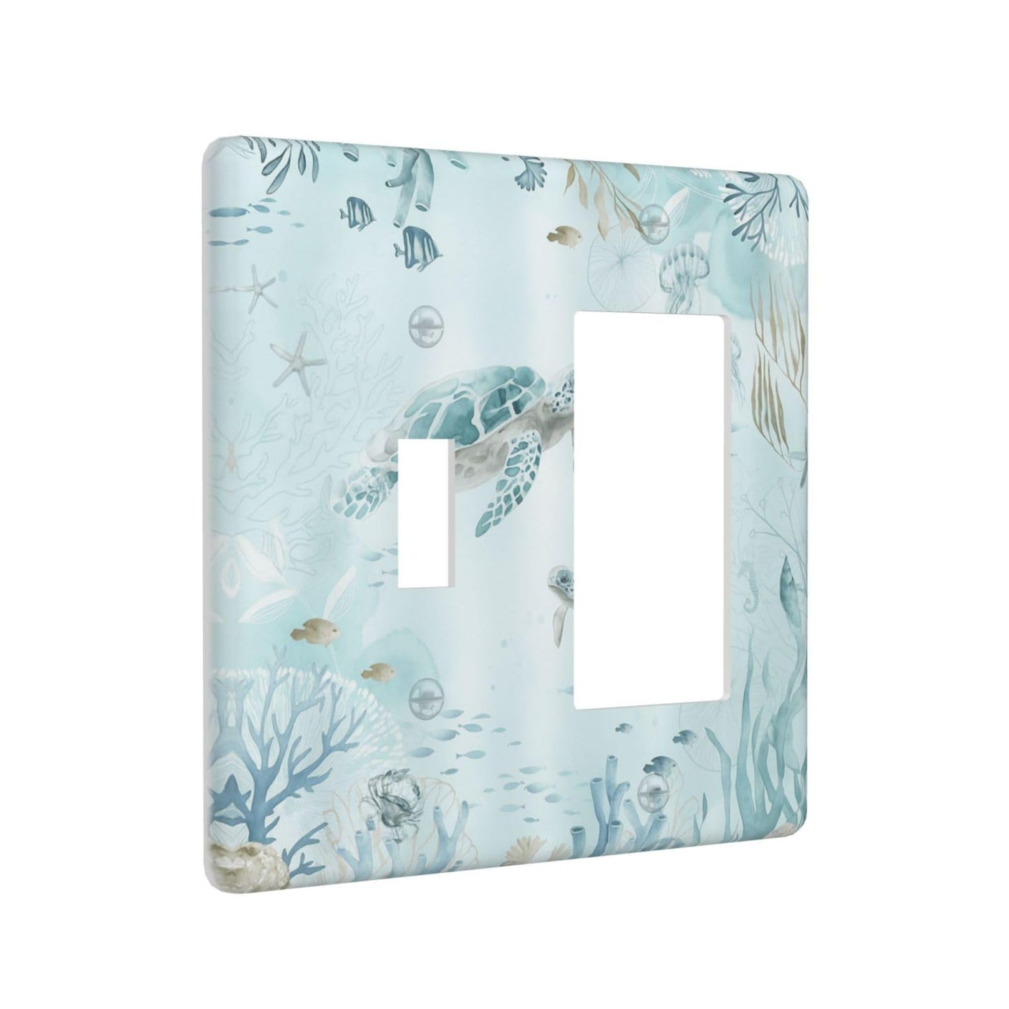 XFYGBY Decorative Outlet Covers Sea Turtles Coral Jellyfish Ocean Life 2 Gang Wall Plate Single Toggle 1 Rocker Light Switch Cover Switch Plate Covers Faceplate for Bedroom Home Decor