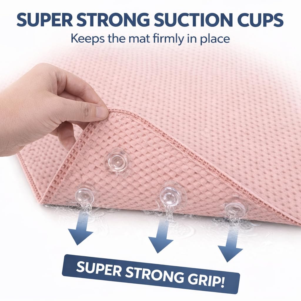Bathtub Mat Non Slip, Bath Mat for Tub Non Slip, Tub Mat Extra Large 36 x 17 in, Bathtub Mat with Suction Cups & Drain Holes, Soft Foam, Machine Washable, White