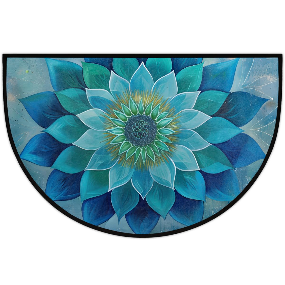 Daiachsy Teal Mandala Half Round Rug Half Moon Door Mat Half Circle Rugs