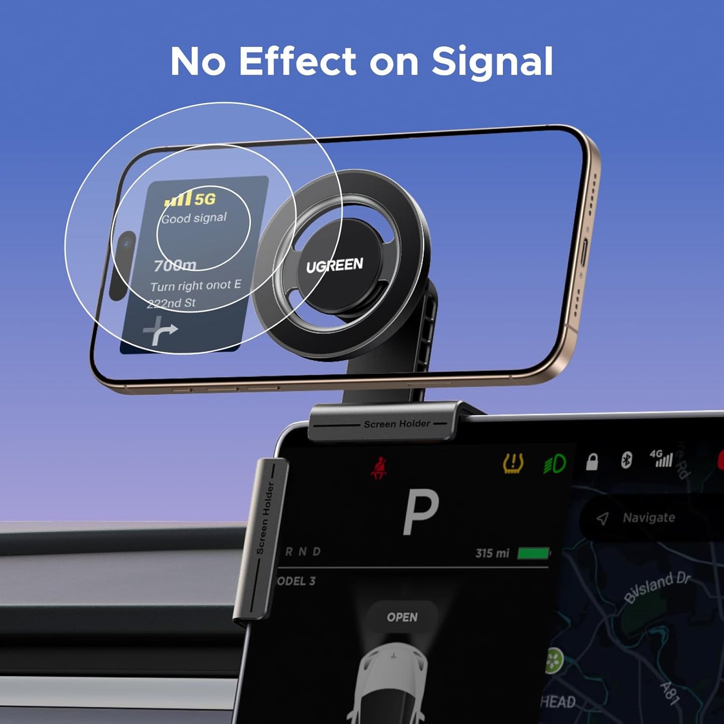 UGREEN Phone Holder for Tesla Model 3 and Y Accessories Magsafe Car Mount Magnetic Phone Mount Strongest Magnet Power Compatible with iPhone 17 16 15 14 13 Plus Pro Max Series