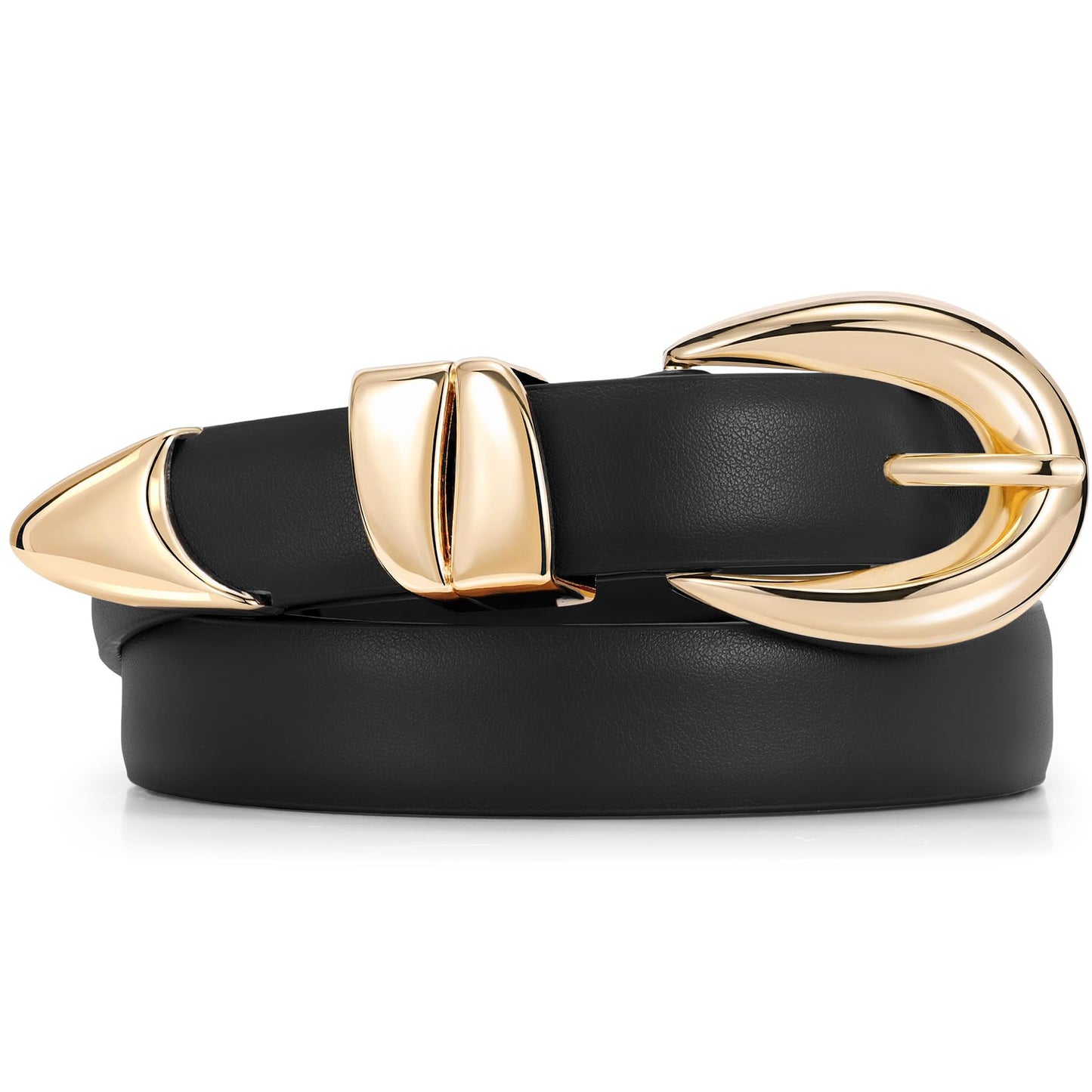 SANATHS Women Leather Belt for Jeans Pants Fashion Ladies Skinny Belt for Dresses Thin Belt with Gold Buckle,black,S