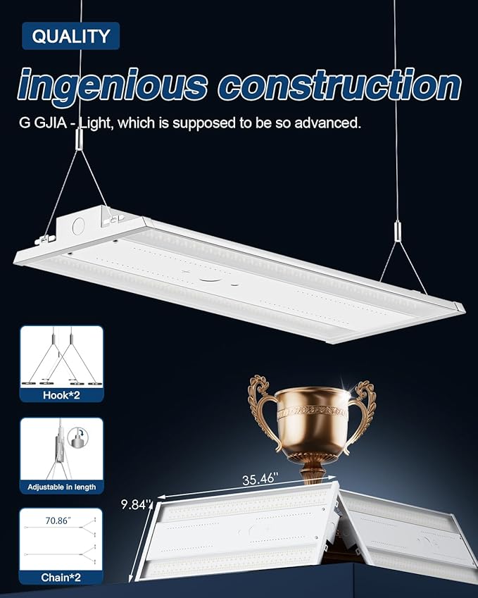LED Linear High Bay Light 16-Pack, 300W 45000LM 0-10V Dimmable 5000K Daylight, Adjustable High Bay LED Shop Lights Lighting Fixtures for Garage Warehouse Workshop, UL