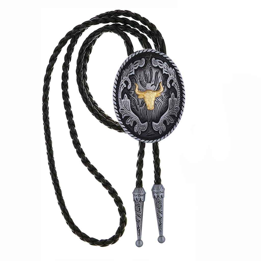 Btilasif Bolo Tie for Men Women,Longhorn Bull Bolo Tie Western Cowboy Vintage Leather Necktie Necklace