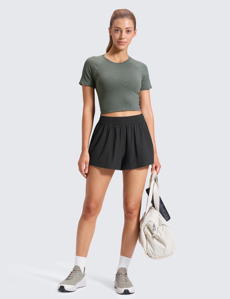 CRZ YOGA Drapey Flowy Athletic Shorts for Women 2.5" - Relaxed Fit High Waisted Tennis Workout Running Black Medium