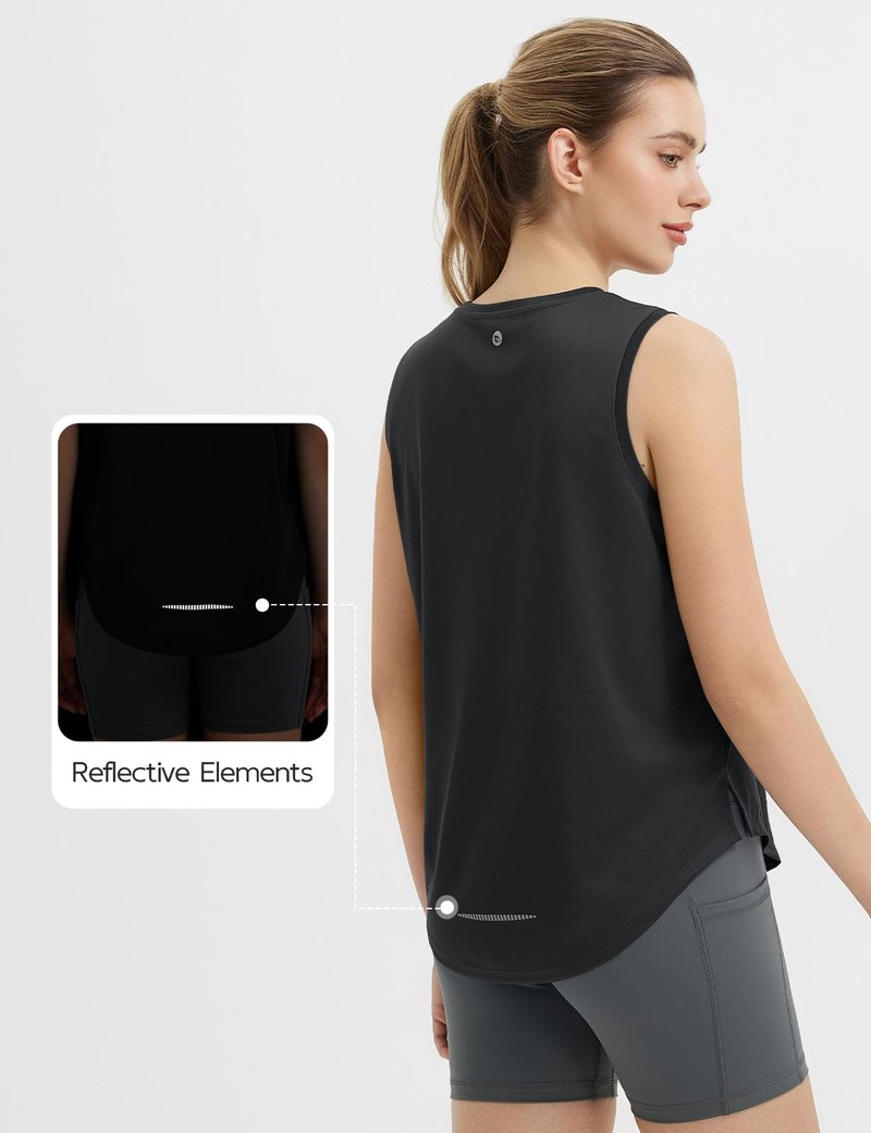 baleaf Women's Sleeveless Workout Tops Athletic Racerback Tank Top High Neck Yoga Running Shirts Loose Fit Gym Tennis Black XL