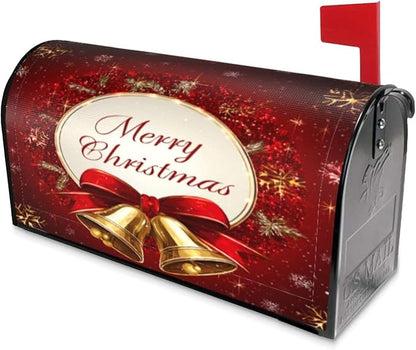 Festive Magnetic Mailbox Cover Red Christmas Bell Pattern Outdoor Mailbox Protector Holiday Seasonal Decorative Garden Yard Home Standard Size 21 x 18 Inch