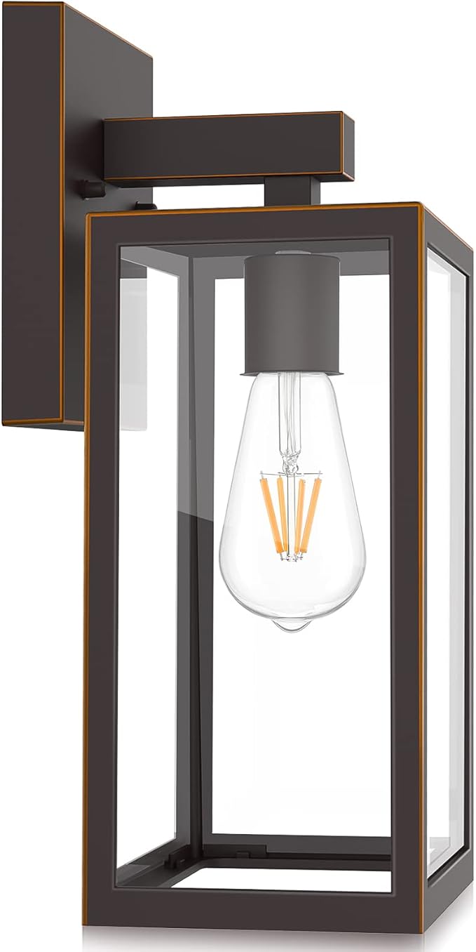MAXvolador Outdoor Wall Lantern, Exterior Waterproof Wall Sconce Light Fixture, Oil Rubbed Bronze Anti-Rust Mount Light Glass, E26 Porch Patio Lighting