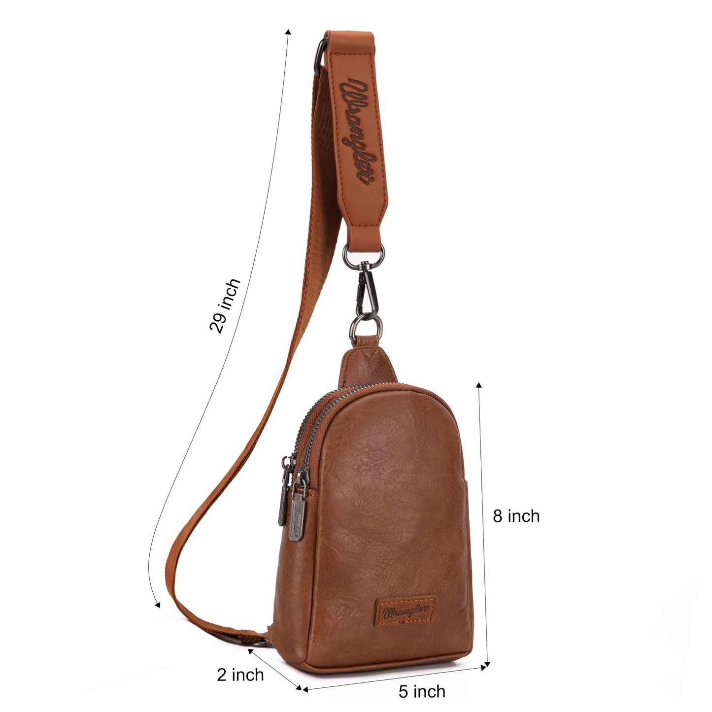 Wrangler Small Sling Bag for Women, Leather Crossbody Bags Cross Body Purse Fanny Packs with Adjustable Strap, WG-HB-87-210-BR
