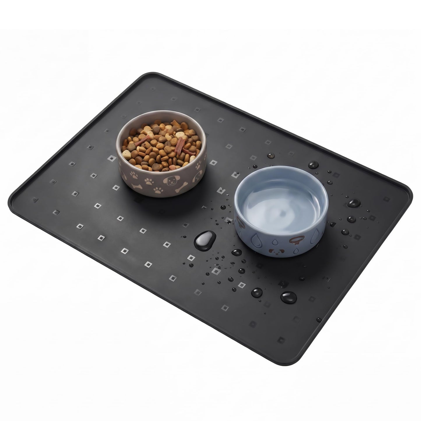 TCULOSD Silicone Pet Feeding Mat, 26x18 Inch Waterproof Dog Bowl Mat – Non-Slip, Machine Washable, Thin 0.23 Inch Edge for Messy Eaters, Protects Hardwood & Tile Floors, Black