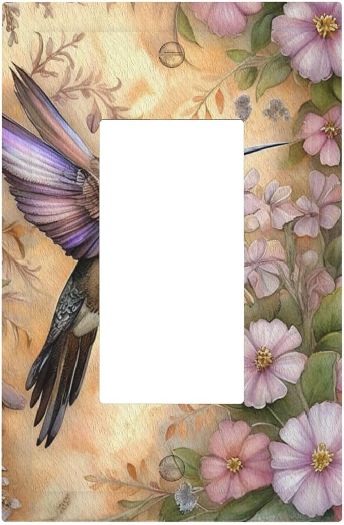 Decorative Art Light Switch Covers Blossom & Hummingbird 1 Gang Rocker Outlet Decorative Switch plate Faceplate GFCI Light Switch Covers for Home Decor