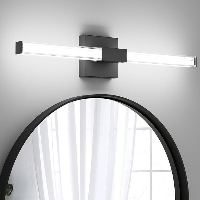 Ralbay 24inch Black Bathroom Vanity Light Bar 22W Modern LED Vanity Lights Matte Black Bathroom Wall Mounted Light Fixtures Over Mirror(5500K White Light)