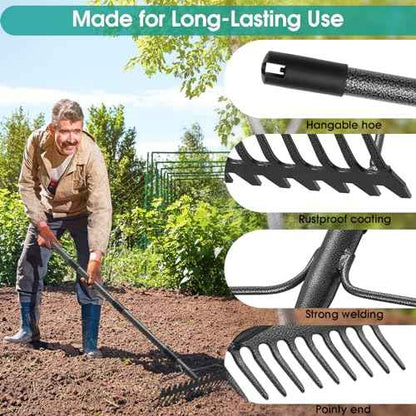 Garden Rake:63 Inch Metal Garden Leaf Rake with 17 Tines, Heavy Duty Bow Rakes for Lawn Yard Leaves Debris Mulch Gravel Thatch Clean,Lawn Care Gardening Landscaping