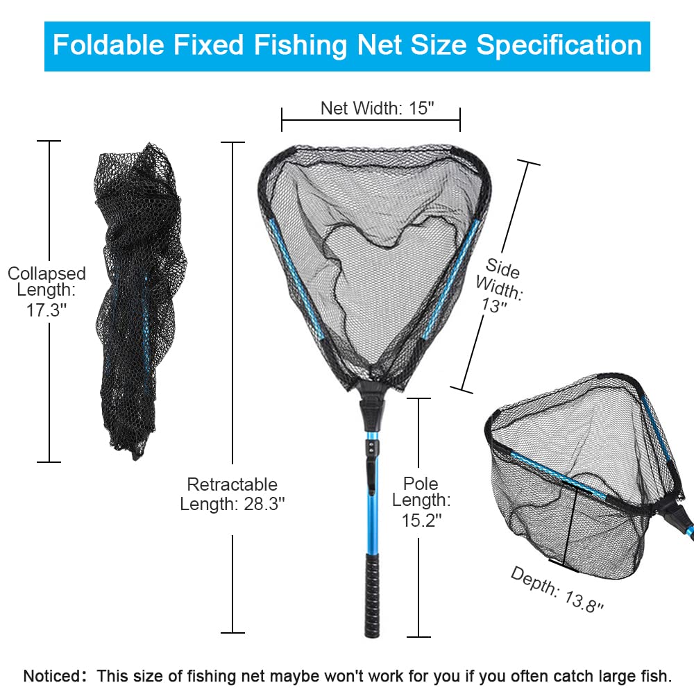 LBW Collapsible Rubber Fishing Net with Handle, Folding Kayak Net for Freshwater or Saltwater, Portable Landing Net for Trout, Catfish, Bass