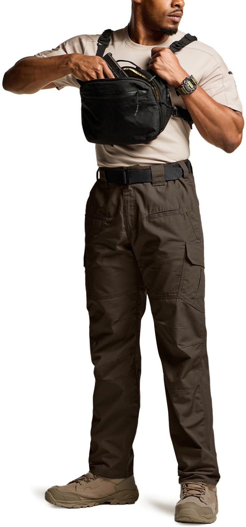 CQR Men's Tactical Pants, Water Resistant Ripstop Cargo Pants, Lightweight EDC Work Hiking Pants, Outdoor Apparel, Raider Dark Brown, 28W x 30L