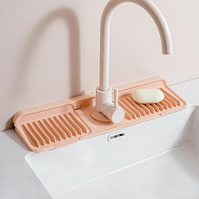 Longer Silicone Faucet Mat for Kitchen Sink – Button Style Faucet Drip Catcher