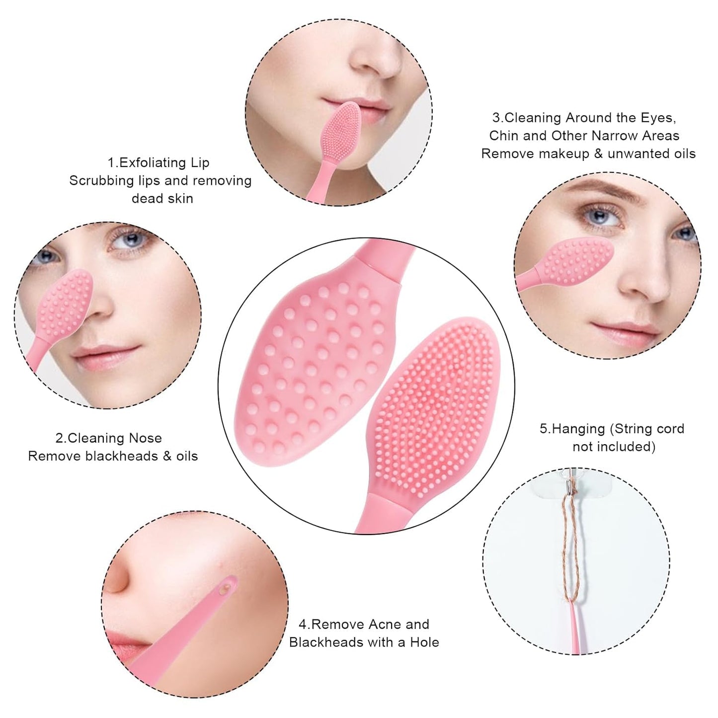Silicone Facial Cleansing Brush 3 Pack, Beomeen 4 in 1 Handheld Face Scrubber for Deep Gentle Exfoliating, Double-Ended Face Wash Scrub Brush for Face Skincare and Massage (Green)