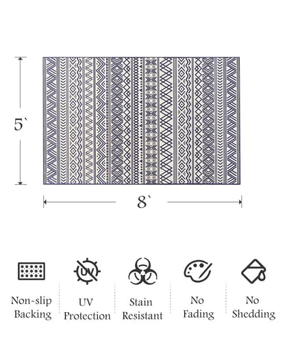 Outdoor Rug Carpet 5x8 ft, Flatweave Textured Outdoor Patio Rug Non Slip Indoor Outdoor Rugs with Rubber Particles Backing Boho Outdoor Area Rug for Patio Deck Front Porch Backyard Balcony, Navy