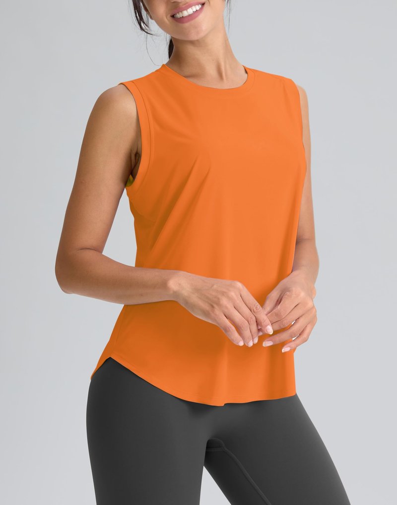 SANTINY Women's Sleeveless Workout Tops Breathable Lightweight Active Tennis Yoga Shirts Athletic Running Tank Tops for Women (Neon Orange_L)