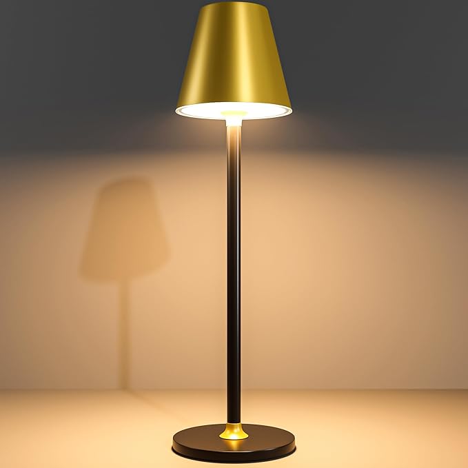Modern LED CordlessTable Lamp,4000mAh Rechargeable Battery Desk lamp,3 Level Brightness Night Light,Minimalist Design, for Couple Dinner/Coffee Table/Restaurant/Bedroom(Gold&Black)