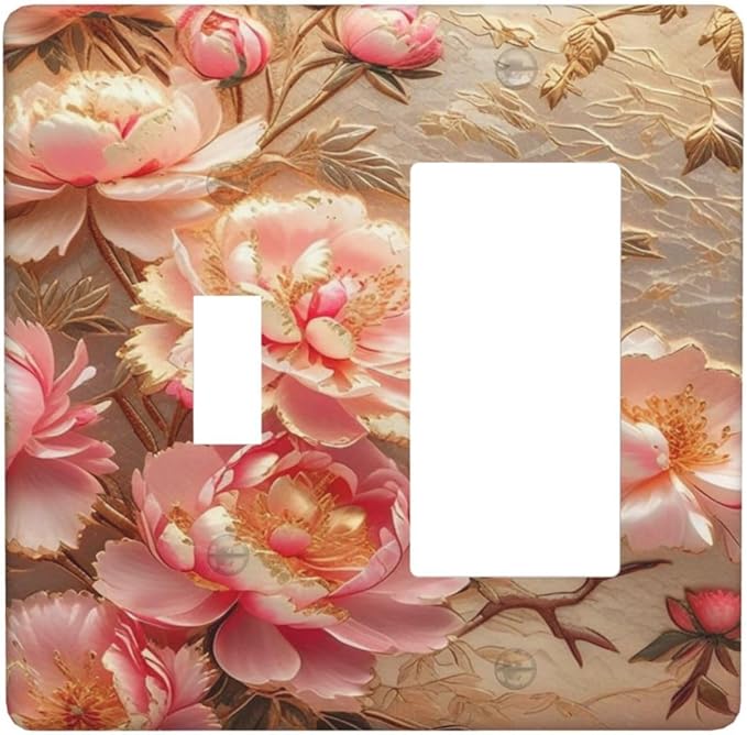 Pink Peonies, Flowers, Floral Arrangement, Blooming, Branches, Leaves, Petals, Gold Background, Botanical Art