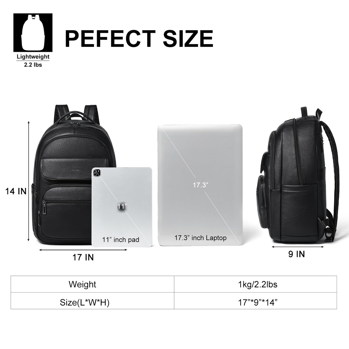 Leresas 37L Backpack Purse for Women Mens Work Travel Teacher Back Pack Laptop Business Vegan Leather Backpack Fashion College Computer Bag Black