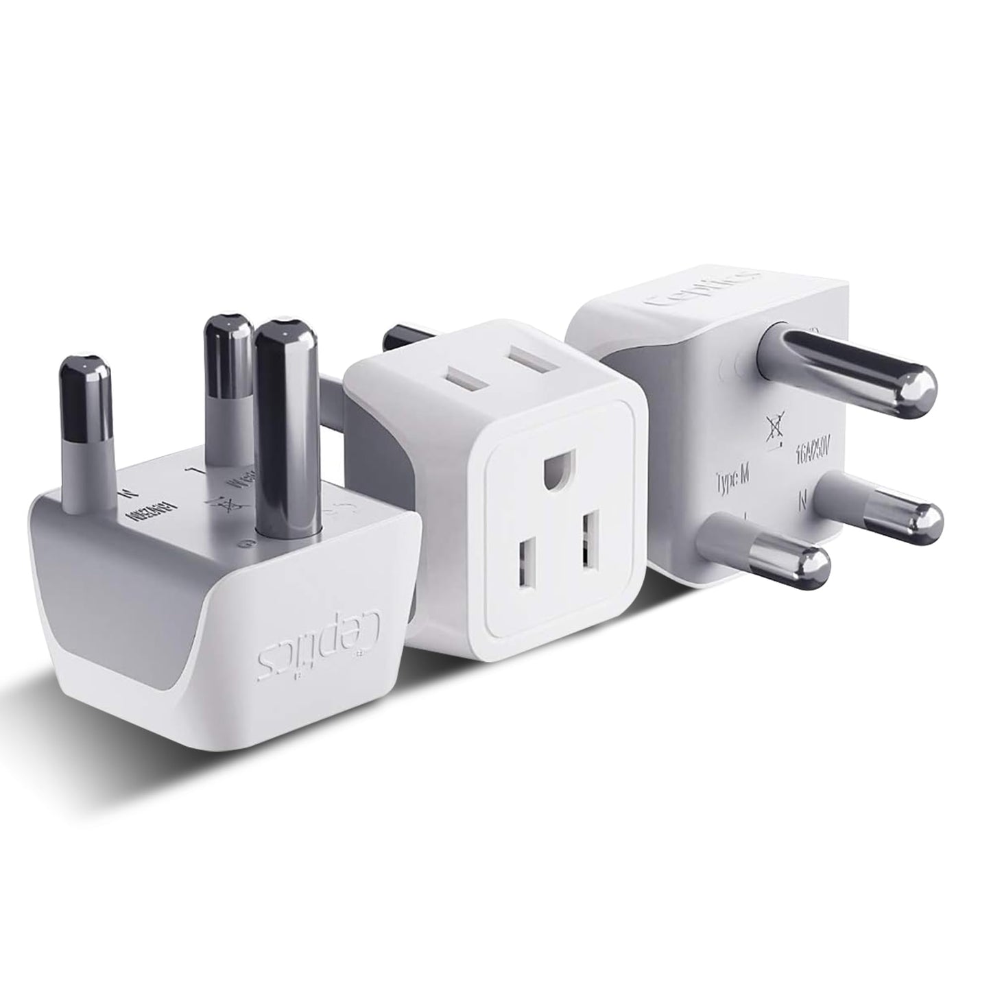 Ceptics South Africa, Namibia Travel Adapter Plug with Dual Usa Input - Type M - Ultra Compact - Safe Grounded Perfect for Cell Phones, Laptops, Camera Chargers and More 3 Pack (CT-10L)