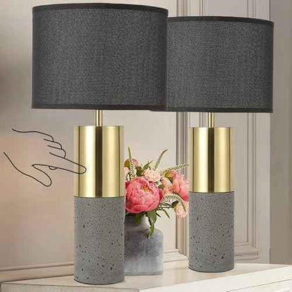 24" Tall Black Gold Set of 2 Nature Concrete Touch Control Table Lamps - 3-Way Dimmable Contemporary Modern Bedside Nightstand for Large End Table Living Room - Bulb Included