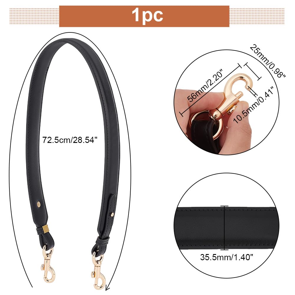 PH PandaHall Crossbody Bag Straps, 28.5 Inch Short Bag Strap Purse Strap 1.4 Inch Wide PU Leather Replacement Shoulder Strap with Golden Metal Clasps for Women DIY Underarm Bag Handbag, Black