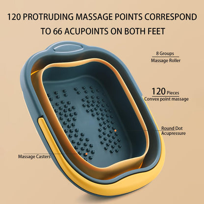 Collapsible Foot Spa Bath Massager for Dry Cracked Feet, Feet Soaking Tub with Massage Acupoint, Pedicure Foot Soak Basin Plastic Bucket with Handle(Green)