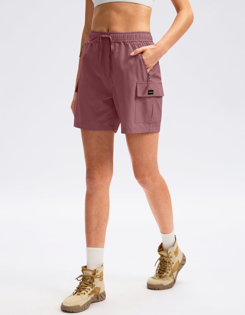 SANTINY Women's 5''/ 7''/9'' Hiking Cargo Shorts Quick Dry Lightweight Summer Shorts for Women Athletic Golf Zipper Pockets(Dusty Pink_L)