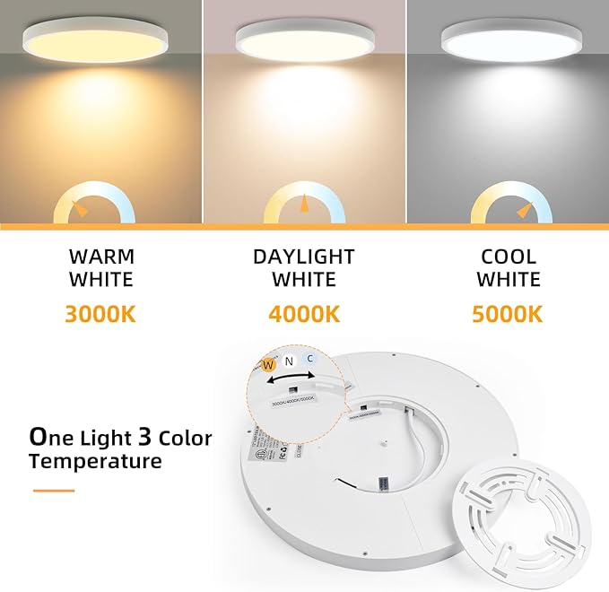 Hlite 2pack 12 inch Flush Mount LED Ceiling Light Fixtures, 24W 2400LM Super Slim, 3000K/4000K/5000K 3CCT Selectable, for Kitchen, Bedroom (White)