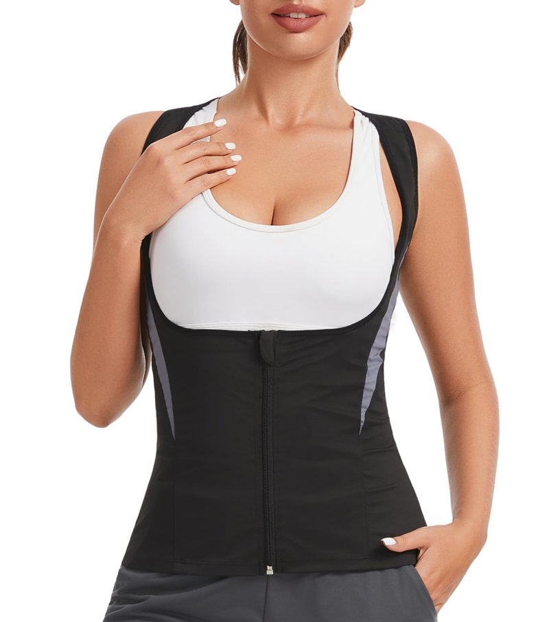 NINGMI Women Sauna Vest Sweat Tank Top Zipper T Shirt Sauna Suit Waist Trainer Body Shaper Workout Exercise Fitness Gym