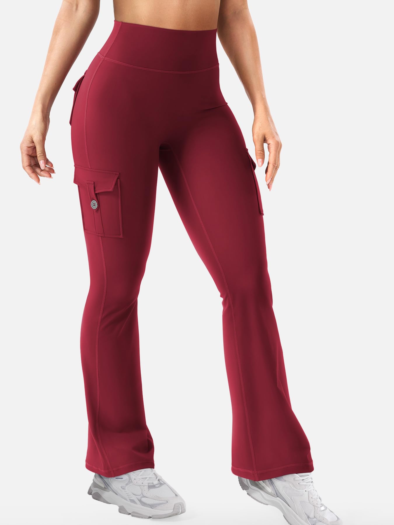 YEOREO CoreFlex Women Workout Flare Leggings with Pockets Scrunch Cargo Gym Yoga Leggings Wine L
