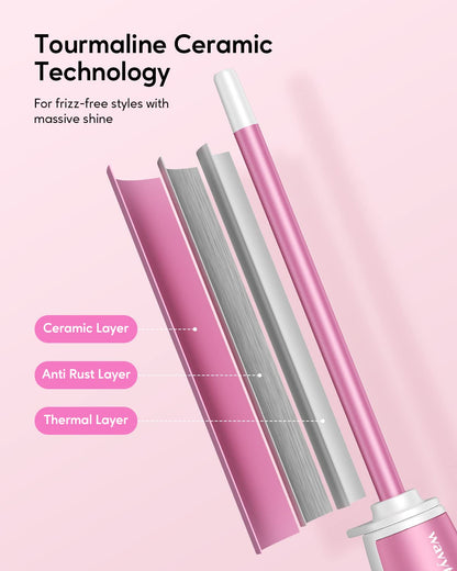 Wavytalk 3/8 Inch Small Curling Iron Wand for Short & Long Hair, Ceramic Barrel with Adjustable Temperature, Heat Resistant Glove Included (Rose Pink)