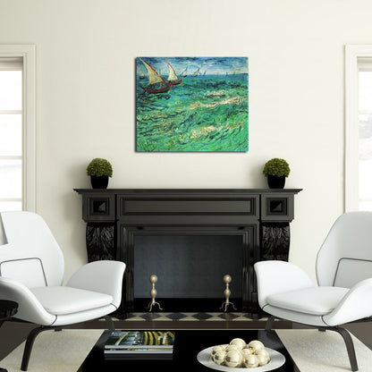 Wieco Art Sailing Boats Large Modern Gallery Wrapped Seascape Giclee Canvas Prints of Van Gogh Famous Oil Paintings Reproduction Pictures on Canvas Wall Art for Living Room Bedroom Home Decorations