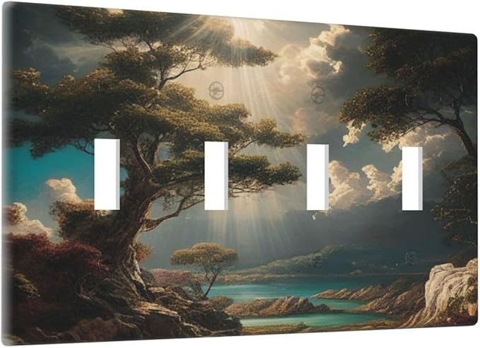 Decorative Art Light Switch Covers Sunburst Over the Wilderness Quad Toggle 4 Gang Wall Plate Switch plate Electrical Faceplate for Home Decor