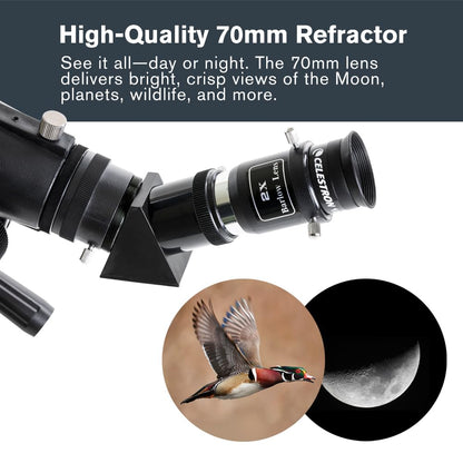 Celestron Travel Scope 70DX Portable Refractor Telescope – 70mm Aperture, Fully-Coated Glass Optics – Includes Bonus Phone Adapter, Backpack & More – Ideal for Beginners & Travel