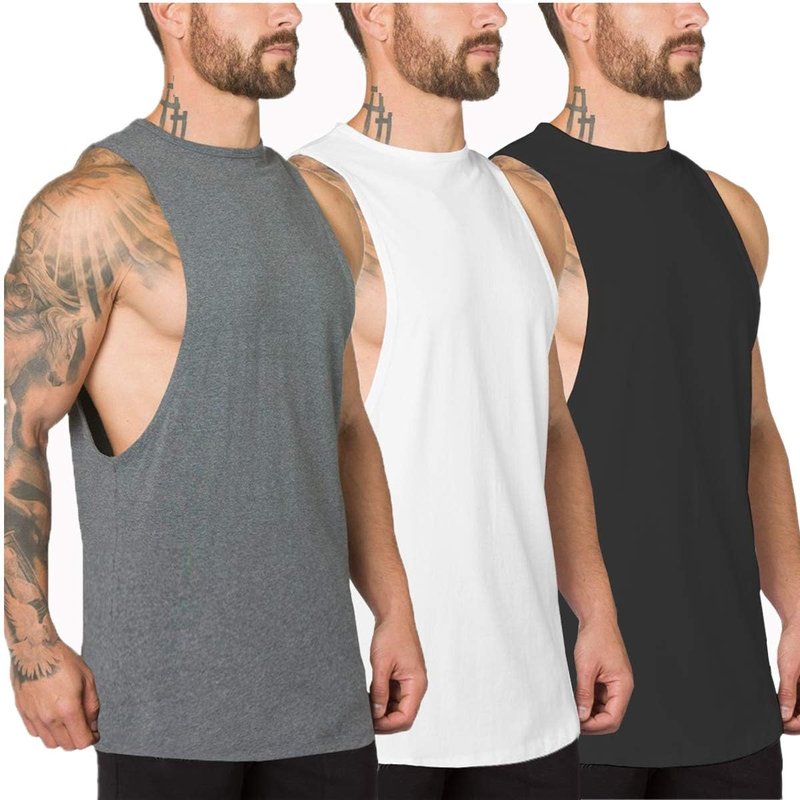 Muscle Killer 3 Pack Men's Muscle Cut Off Gym Workout Stringer Tank Tops Bodybuilding Fitness T-Shirts (x_l, Regular, Black+Gray+White)