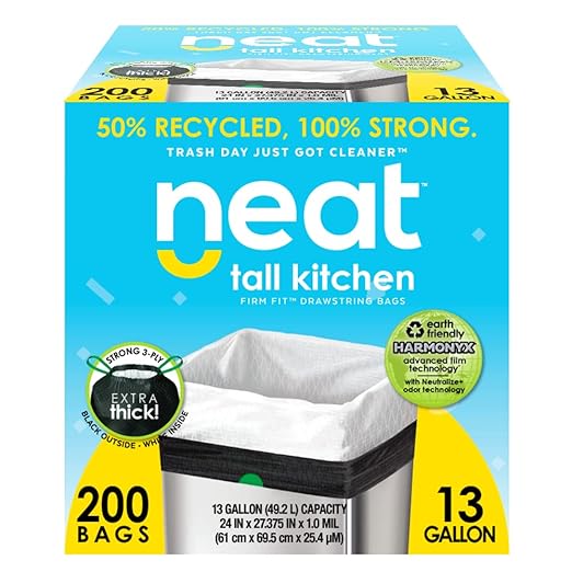 Neat Tall Kitchen 13 Gallon Drawstring Trash Bags