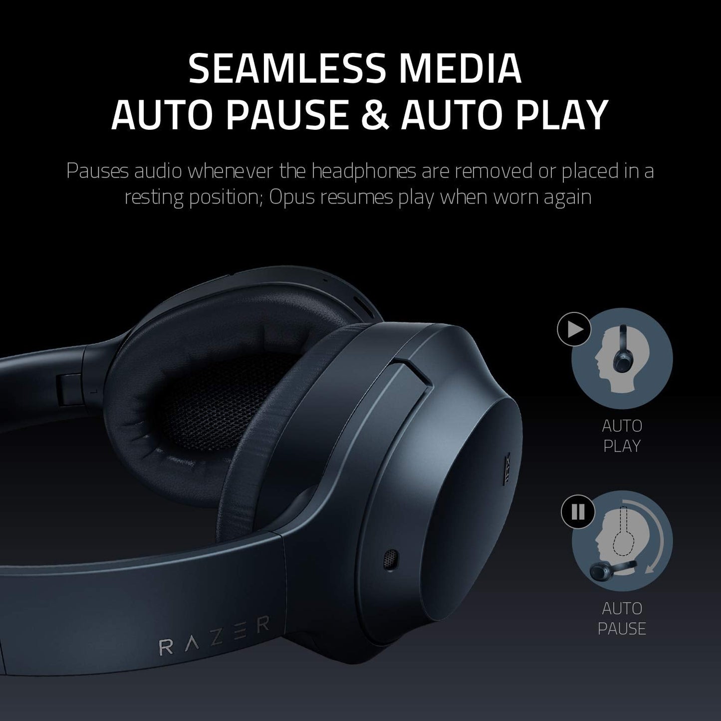 Razer Opus Active Noise Cancelling ANC Wireless Headphones: THX Audio Tuning - 25 Hr Battery - Bluetooth 4.2 & 3.5mm Jack Compatible - Auto Play/Auto Pause - Carrying Case Included - Midnight Blue