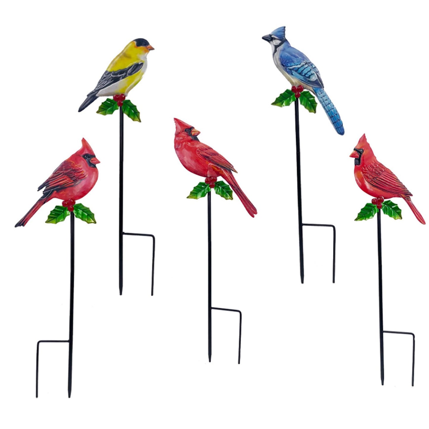 VividLadybug Metal Cardinal Garden Stakes 5 Pack Outdoor Yard Art, Outside Decor for Yard,Garden, Patio Decorations - Bird Lover Gifts