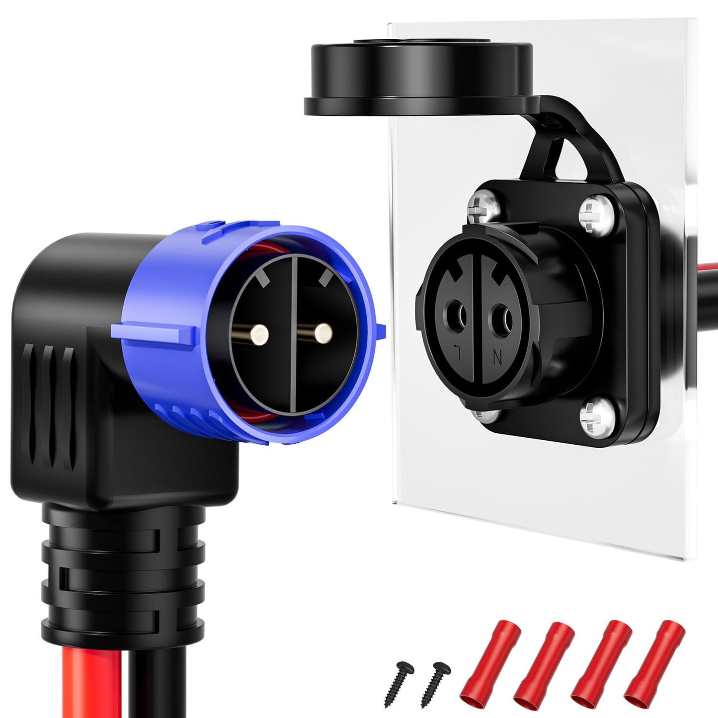 Trolling Motor Plug,12V/24V/36V/48V 2-Wire 8 Gauge 50A Receptacle for Minn Kota Marine Boat, Male & Female Waterproof Quick Connect (Elbow)