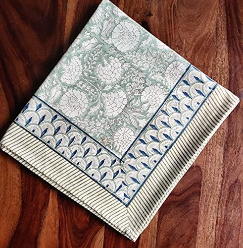 ATOSII Jade 100% Cotton Rectangle Boho Fall Tablecloth, Handblock Floral Table Cloth Linen for Kitchen Dining I Parties Wedding Outdoors Thanksgiving Easter Picnics I 72 X 120 Inches I 10 Seater