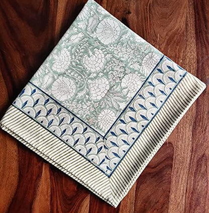 ATOSII Jade 100% Cotton Boho Square Summer Tablecloth, Block Print Floral Table Cloth Linen for Dining, Parties, Weddings, Outdoors Table Decor I 60 X 60 Inches I 4 Seater I