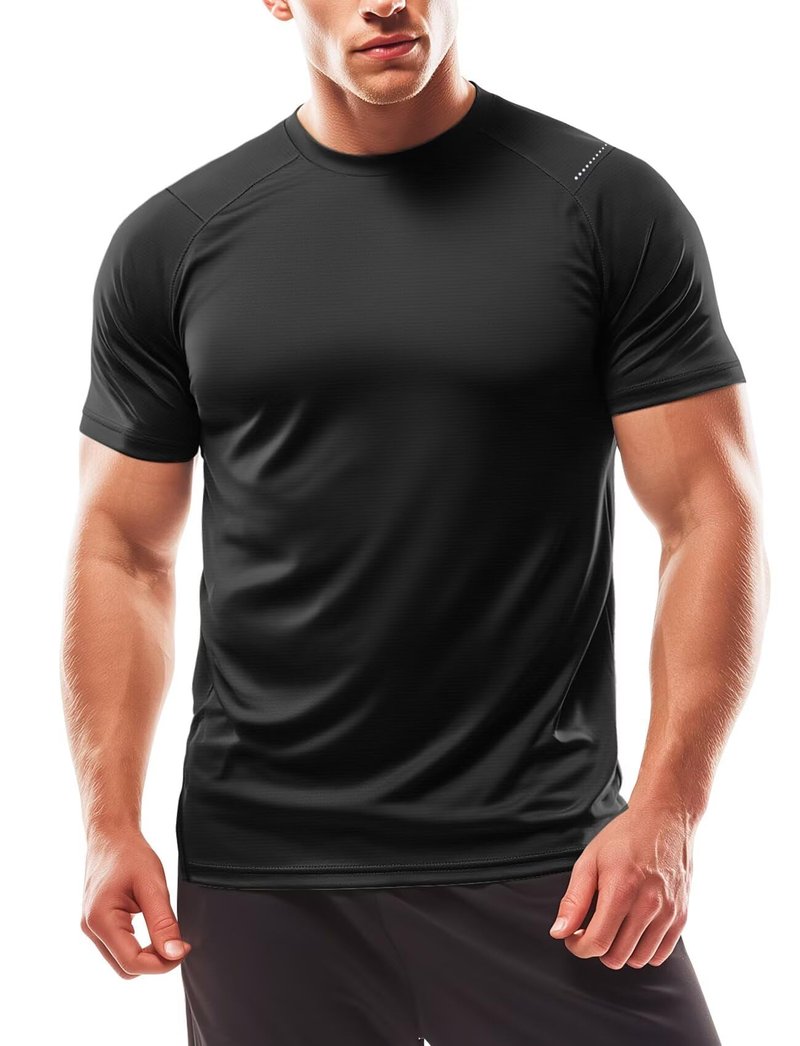 Mens Workout Shirts Quick Dry Short Sleeve Athletic Tee Moisture Wicking Top for Running Gym Fitness Training(Black,X-Large)