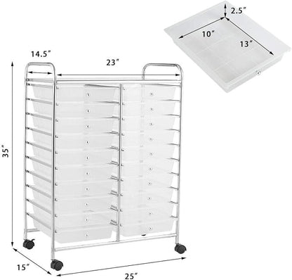 Giantex Storage Drawer Carts, 20-Drawer Organizer, Utility Cart on Wheels, Semi-Transparent Multipurpose Cart for Home Office School Supplies Tools Scrapbook Paper