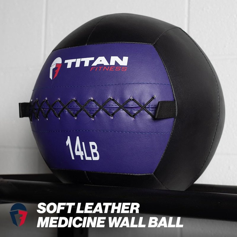 Titan Fitness 14 LB Soft Leather Medicine Wall Ball, Purple Color-Coded Weighted Wall Ball, Full Body Dynamic Exercise Med Ball, Core Fitness, Strength Training, Exercise Conditioning