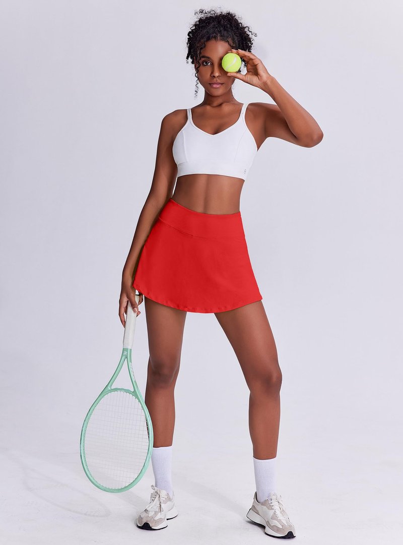 PINSPARK Tennis Skirts Womens Pleated Skirts Athletic Skort Mini Golf Skirts with Pocket Pickleball Skorts Y2K Workout Outfits,Red Large